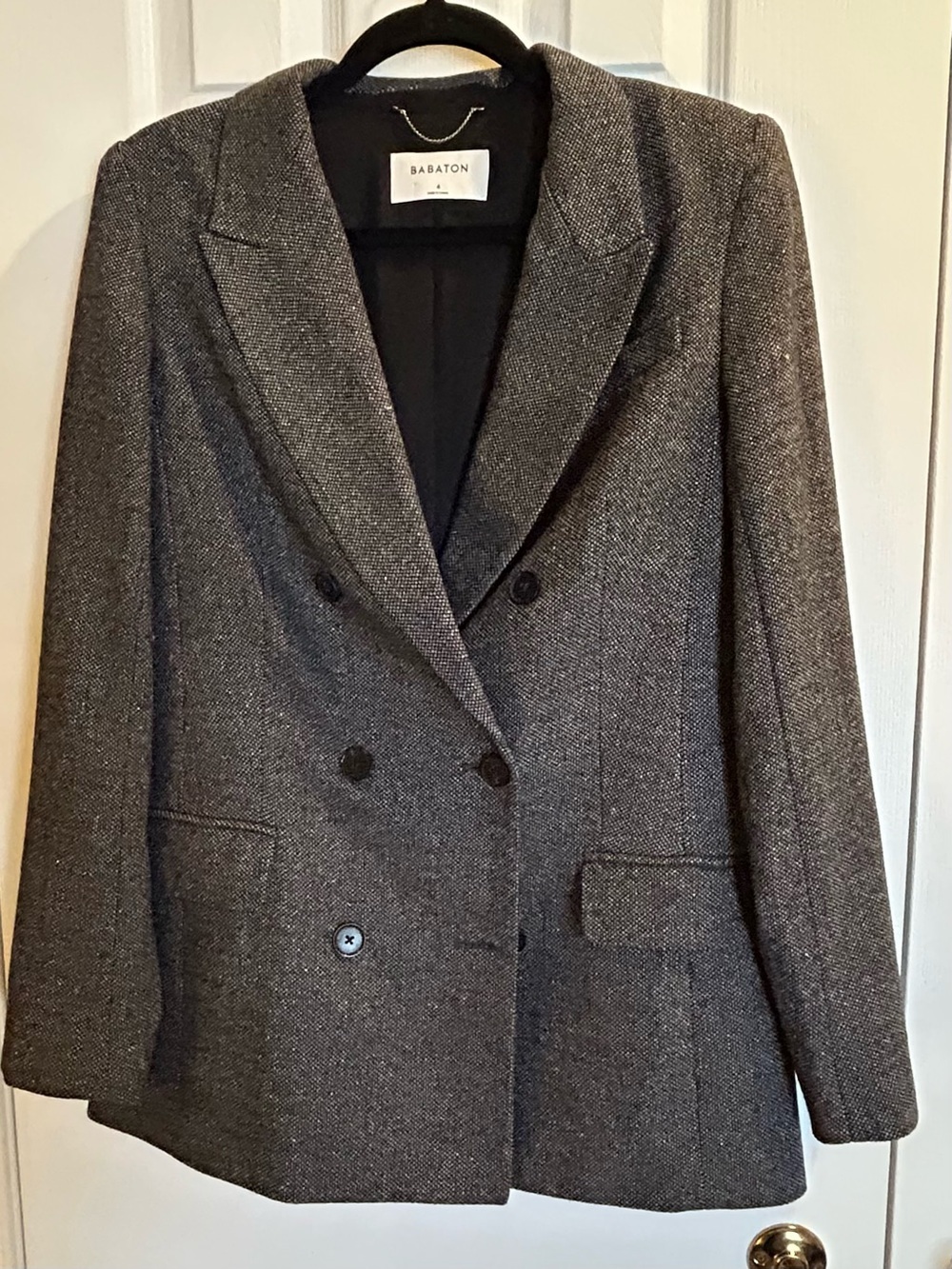 Babaton wool-blend Charcoal Herringbone Double-Breasted Blazer - size 6